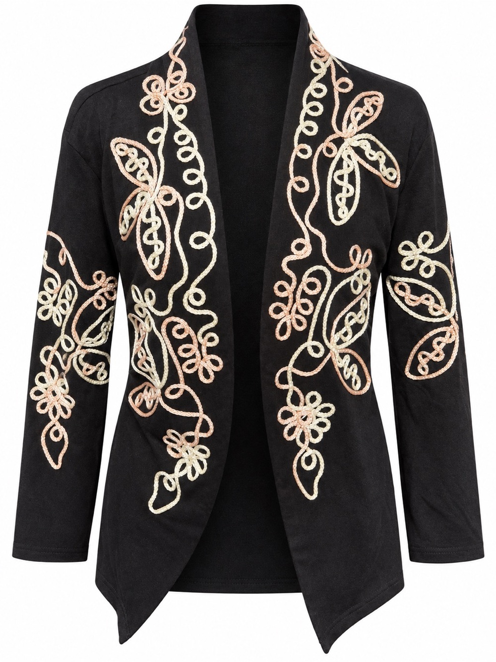 Lauren Michelle Black Straight-Leg Pants with Cream Embroidered Jacket